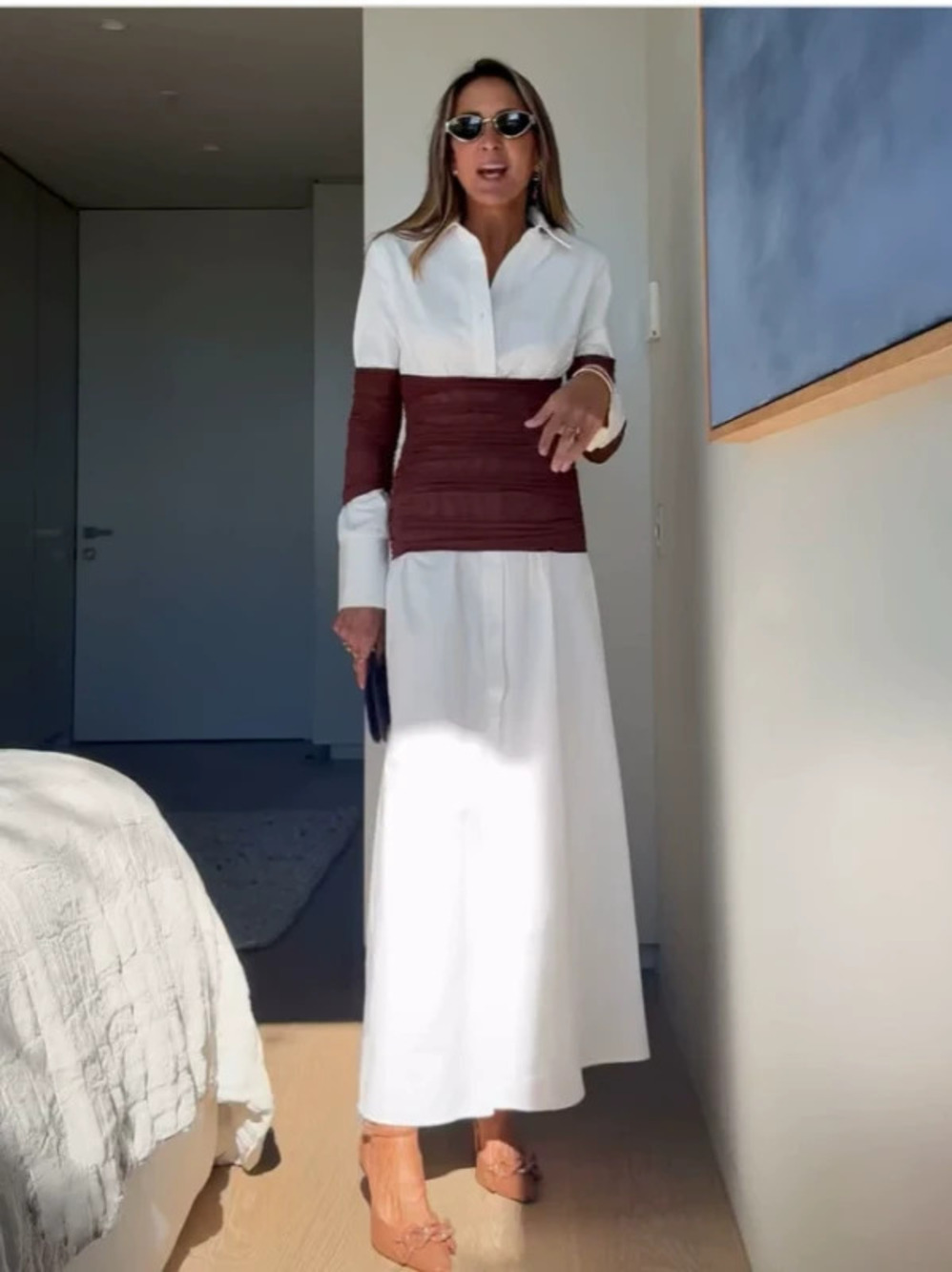 Summer Patchwork Slit Notch Collar Dress In Stock
